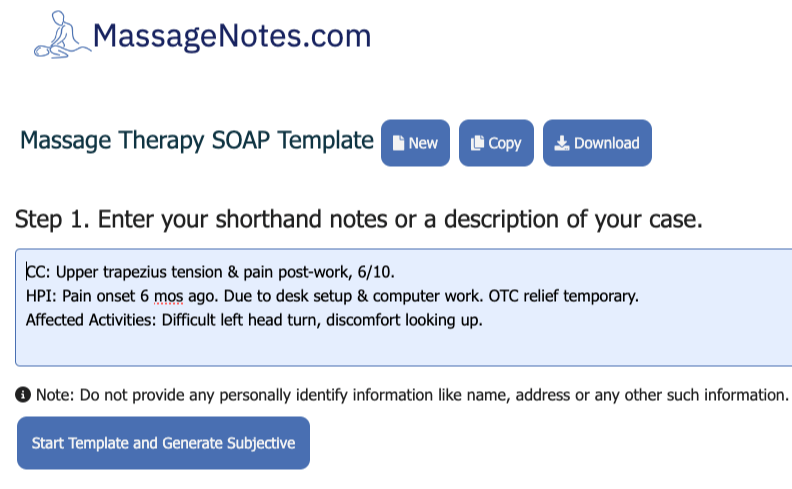Step-1 Massage Therapy SOAP Note Generation